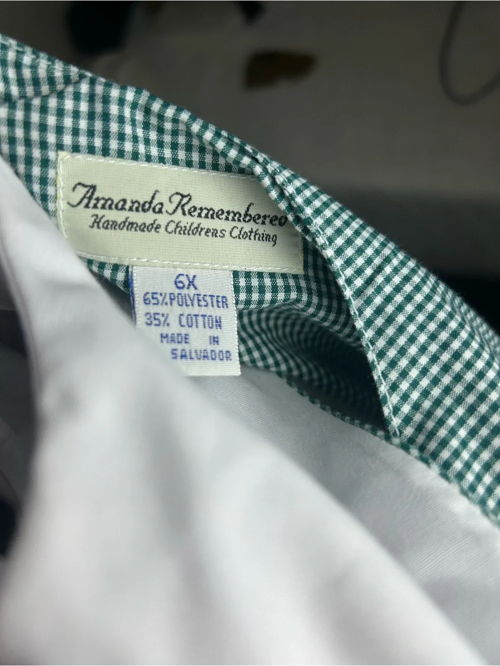 Amanda Remembered Girls 6X Green Gingham Smocked Cow Dress w/ White Blouse